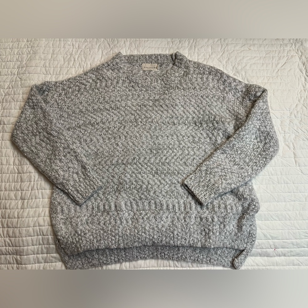 Dreamers light gray fuzzy sweater